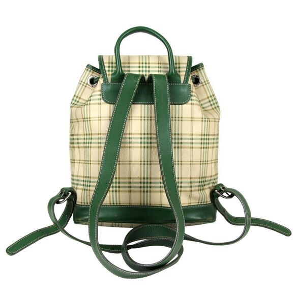 Bean Pole PLAID BEIGE GREEN GENUINE LEATHER FLAP SHOULDER BAG BACKPACK HANDBAG - Picture 6 of 16